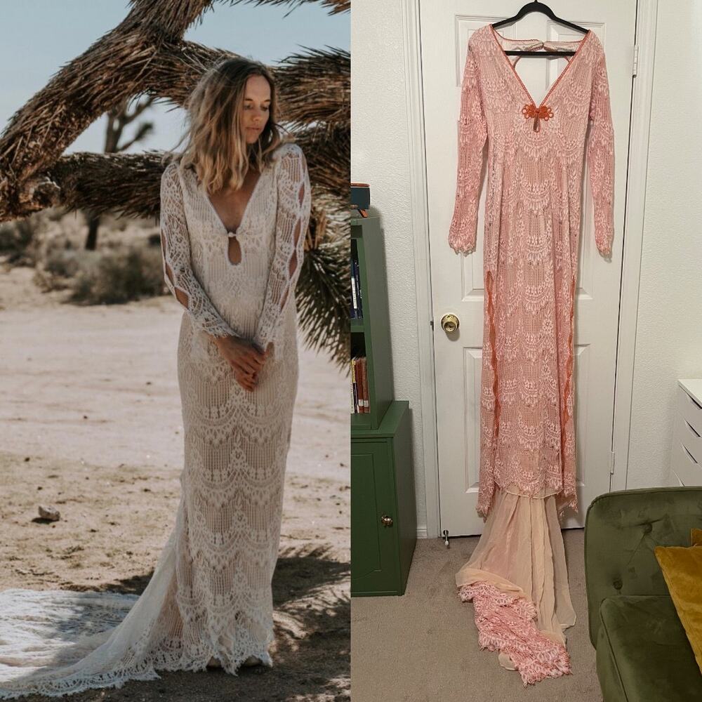 Daughters of Simone "Abbott" Boho Wedding Gown - Blush - XL *see measurements*
